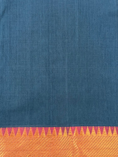Handwoven Mangalgiri Cotton Saree | Blue | Gold Zari | Handwoven | Ships from California
